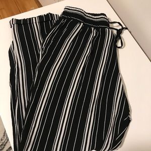 Black and white striped ankle pants